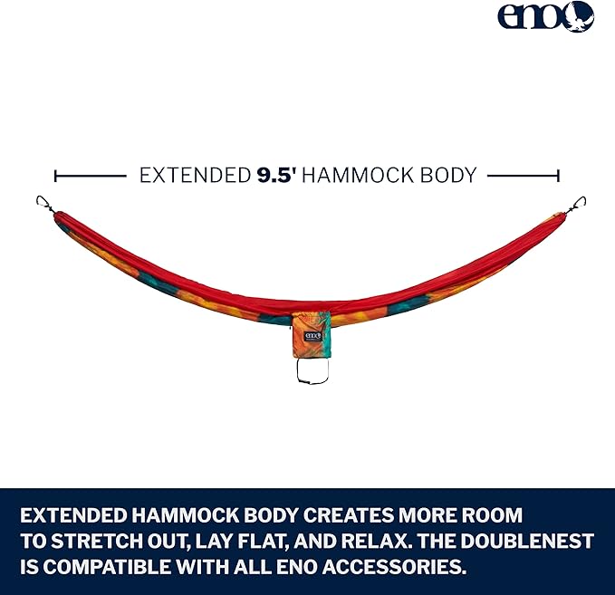 ENO DoubleNest Hammock - Lightweight, Portable, 1 to 2 Person Hammock - for Camping, Hiking, Backpacking, Travel, a Festival, or The Beach - Tie Dye/Red
