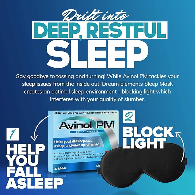 Extra Strength and Dream Elements Sleep Mask | All-in-One Natural Sleep Aid (30 ct) - 100% Pure Mulberry Silk Eye Mask (with Foam Ear Plugs & Anti Snoring Nose Clip) (2 Items)