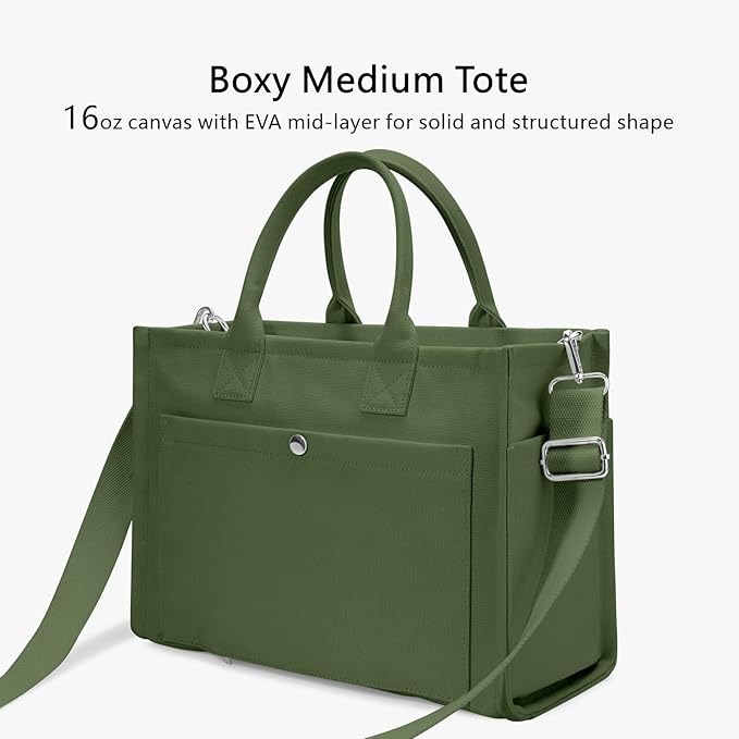 TOPDesign Heavy-Duty Canvas Tote Bag for Women, Adjustable Crossbody/Shoulder Handbag with 9 Pockets, Everything Tote