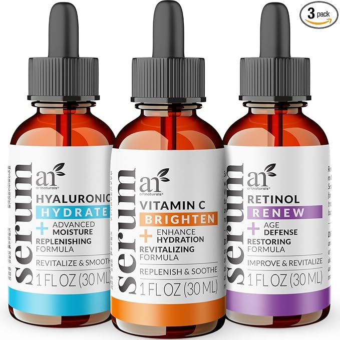 artnaturals Anti-Aging-Set with Vitamin-C Retinol and Hyaluronic-Acid - (3 x 1 Fl Oz / 30ml) Serum for Anti Wrinkle and Dark Circle Remover – All Natural and Moisturizing