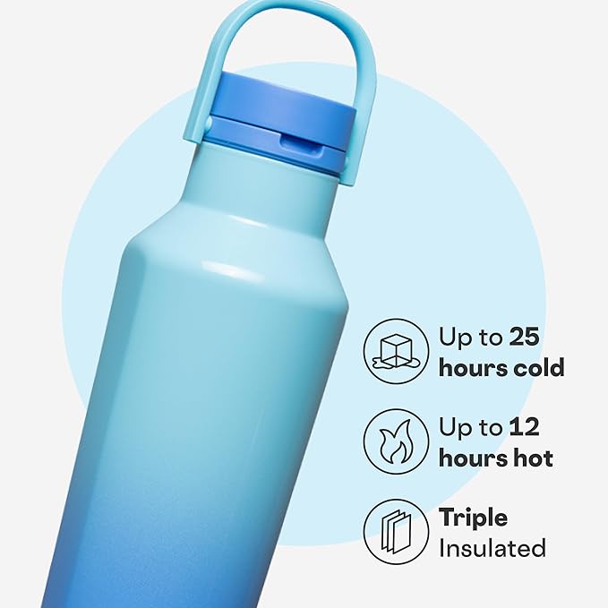 Corkcicle Sport Canteen - Keeps Drinks Cold 25 Hours - Stainless Steel Water Bottle - Triple-Insulated - Spill-Proof - Summer Drinkware Gift - Keeps Drinks Ice Cold - 20 oz - Boom Box Blue