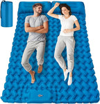 Inflating Sleeping Pad Mattress for Camping: Inflatable Camping Bed with Built-in Foot Pump for Tent - 4" Extra Thick Mat Air Cot for Floor - 2 Person Blue