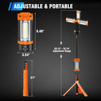 12000mAh Camping Light with Stand, Rechargeable Work Light, 10000 Lumen Dimmable Cordless Work Light with 3 LED Lamp Heads, Magnetic Emergency Flashlight with 79" Detachable Tripod