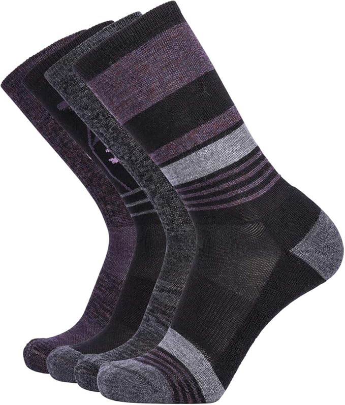 EnerWear 4 Pack Women's Merino Wool Outdoor Hiking Trail Crew Sock