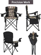 Oversized Camping Chair Folding Heavy Duty Quad Outdoor Large Lawn Chairs Portable Support 400 lbs Padded Thicken Oxford with Armrests, Storage Bag, Cup Holder, Carry Bag for Outside(Camo)