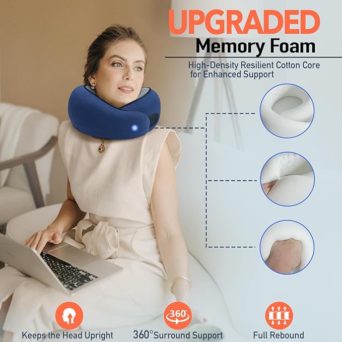 Travel Pillow | High-Density Memory Foam Pillow with 360° Surround Support. Ergonomically Designed. Ideal for Airplane Travel and Home Use.