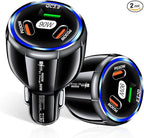 Amiss Car Charger Adapter, 3 Port USB-C & USB-A 90W Fast Charger, Car Interior Accessories, Cigarette Lighter Fit for iPhone 17/16/15/14Pro Max, Samsung Galaxy S25 / S24 iPad, Pixel, Android-Black 2pc
