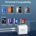 60W USB C Fast Charger for iPhone 17 16 15 Pro Max, 60W Dual Port Type C Charger Block with 10FT Long C Charger Fast Charging Cable Cord for iPhone 17/17 Pro Max/17/Air/16/15/Pro Max, iPad