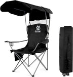 Camping Chair, Oversized Folding Chair with Canopy, Portable Outdoor Chair with Arms, Cup Holder and Carry Bag for Camping, Fishing, Beach, and Sports, Graphite