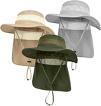 3 Pack Mens UPF 50+ Wide Brim Sun Hat with Neck Flap for Fishing Hiking Garden