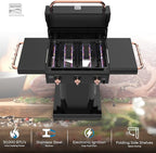 Kenmore 3-Burner Gas Grill | Foldable Side Tables, Cast Iron Cooking Grates, Warming Rack, Hooks for BBQ Grilling Tools, Propane Gas Barbecue Grill, 30,000 BTUs, Black with Copper Accent