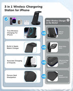 3 in 1 Charging Station for Apple Device, Wireless Charger for iPhone 16e 16 15 14 13 12 11 Pro Max & Apple Watch iwatch- Charging Stand Dock for AirPods