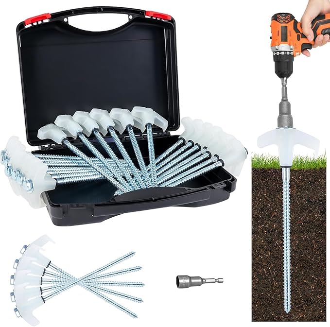 8" Screw in Tent Stakes Heavy Duty, Ground Anchors Screw in, Metal Threaded Tent Spikes, Camping Pegs for Canopies & Gardening Inflatable Decor (20 PCS Luminous)