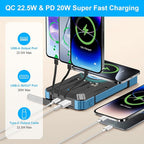 Solar Charger Power Bank 49800mAh Wireless Portable Phone Charger, 22.5W QC3.0 Fast Charging Built in 4 Cables with USB C 6 Outputs & 2 Inputs for Cell Phone