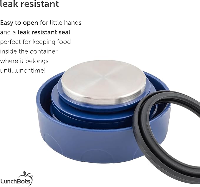 LunchBots Thermal 8 oz Triple Insulated Thermo - Hot 6 Hours or Cold 12 Hours - Leak Proof Thermo Soup Jar - All Stainless Interior - Navy Lid - Green Dots