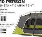 CORE Instant Cabin Tents | 6 Person / 9 Person / 10 Person / 12 Person Family Cabin Multi Room Pop Up Tents Car Camping | Included Storage Pockets for Camping Accessories