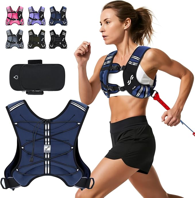 Sportneer Weighted Vest for Women Men: 8lbs/12lbs/15lbs/20lbs/25lbs Weight Vest with Detachable Phone Pouch Rucking Vest for Women Walking Strength Training Muscle Building Weight Loss