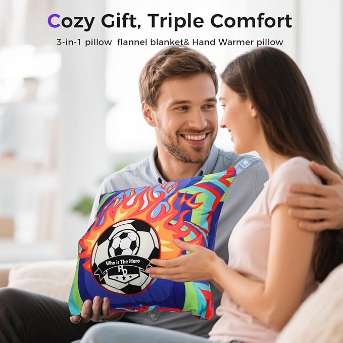 3 in 1 Travel Pillow Blanket Set with Removable Flannel Blanket Throw,Hand Warmer Pockets,Pillow (Color4, 50in*60in)