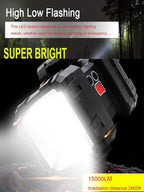 Rechargeable LED Searchlight Flashlight, LED Spotlight Big Power Capacity 15000LM 20h Ultra-Long Standby 7 Lights Modes Camping Work Light, Waterproof, for Home, Outdoor (55 LEDs)