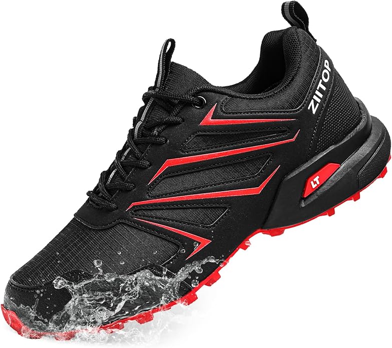 Mens Trail Running Shoes Waterproof Non-Slip Hiking Walking Sneakers for Outdoor Trailing Trekking Camping Quest Black