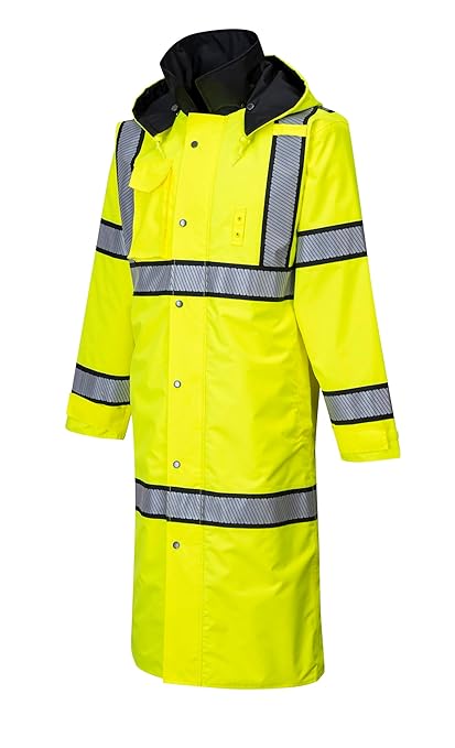 Portwest UH447 Waterproof Reversible Raincoat Hi Vis Reflective Long Safety Rain Jacket Yellow/Black, 5X-Large