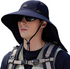 Rosoz Outdoor Sun Hat for Men Women, UPF50+ Protection Safari Cap Wide Brim Mesh Fishing Hat with Neck Flap Beach Garden