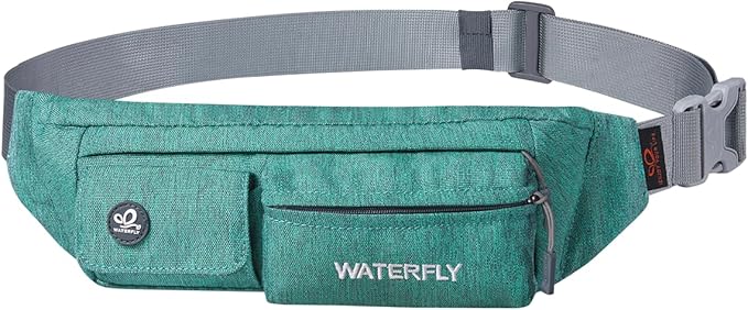 WATERFLY Fanny Pack Slim Soft Polyester Water Resistant Waist Bag Pack for Man Women Carrying iPhone 8 Samsung S6 Dark Green