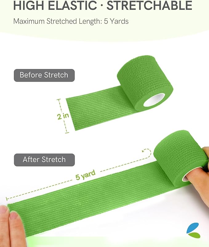 FriCARE Self Adhesive Bandage Wrap, Medical Tape in First Aid Kit, Cohesive Bandages for Wounds Sport Vet, 2 Inches X 5 Yards 6 Rolls, Emerald Green