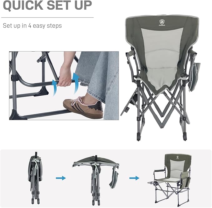 EVER ADVANCED Camping Directors' Chair with Side Table, Portable Folding Chair with Compact Size, Heavy Duty with Pocket for Camping, Lawn, Sports and Fishing, 400lbs, Green 2 Pack