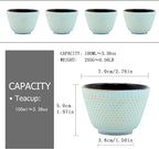Japanese Cast Iron Tea Cups, Small and Heavy Teacups with no Handles, Japanese Style Cups for Adults, Asian Teacups, Coated with Enameled Interior, 4 Pcs/Box (Lightblue, 3.38oz/100ml)