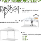 12'x12' Pop Up Canopy Tent with 1 Sidewall and 6 Pockets, One Push Setup, Instant Shade Tent with Vented Roof for Beach Patio Outdoor, Case, 8 Stakes, 4 Ropes, 4 Sandbags (White, 12x12)