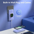 Magnetic 10000mAh Portable Charger for iWatch & iPhone, 22.5W USB C Fast Charging Wireless Power Bank Built-in Cables and Wall Plug, External Travel Battery Pack Compatible with iOS Android Devices