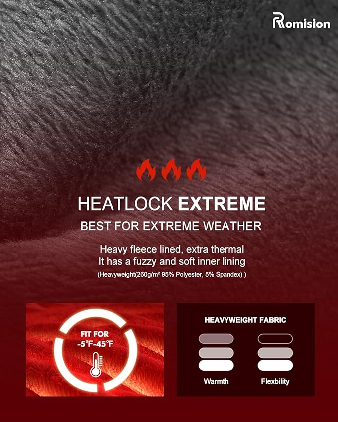 romision Thermal Underwear for Men Long Johns Fleece Lined Hunting Gear Bottom Top Set Base Layer for Cold Weather Gift