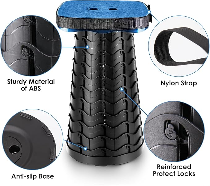 Collapsible Stool with Soft Removable Cushion & Waterproof Carry Bag - Lightweight Folding Stool, 485lbs Capacity, Portable for Adults, Camping, Fishing, Hiking, Outdoor, Travel