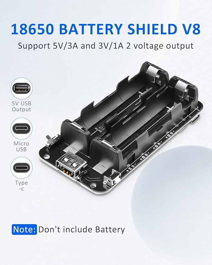 diymore 1865O Battery Holder Double Li-ion V8 Shield Micro USB 5V/3A 3V/1A Power Bank Battery Charging Module for Raspberry Pi and Arduino with 30CM USB Port line(2 Holders)