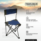 Travel Chair Ultimate Slacker, Quick Folding Tripod Stool with Backrest, Fishing Camping Hiking Chair with Carry Strap, Polyester, Blue