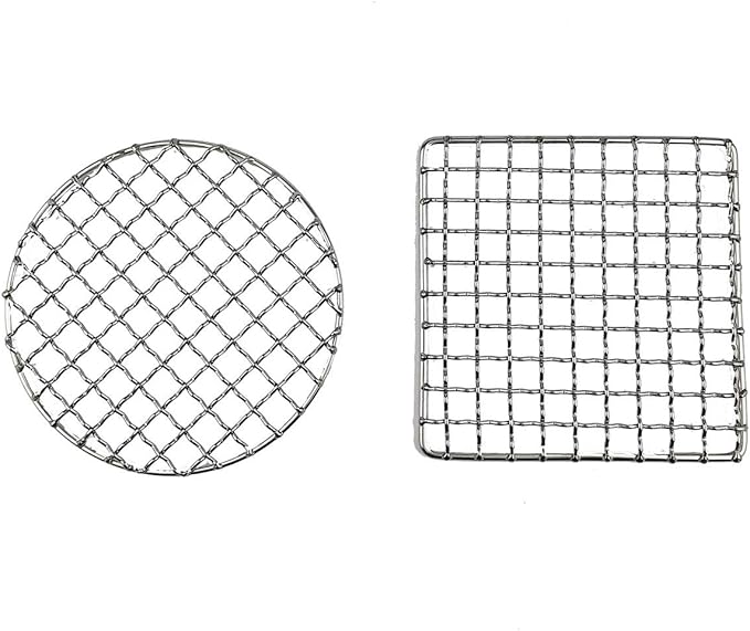 2Peices Backpacker Bushcraft Grill Grate Stainless Steel BBQ Cooking Grill Mesh Campfire Grill Square Round for Camping, Backpacking, Hunting Fishing
