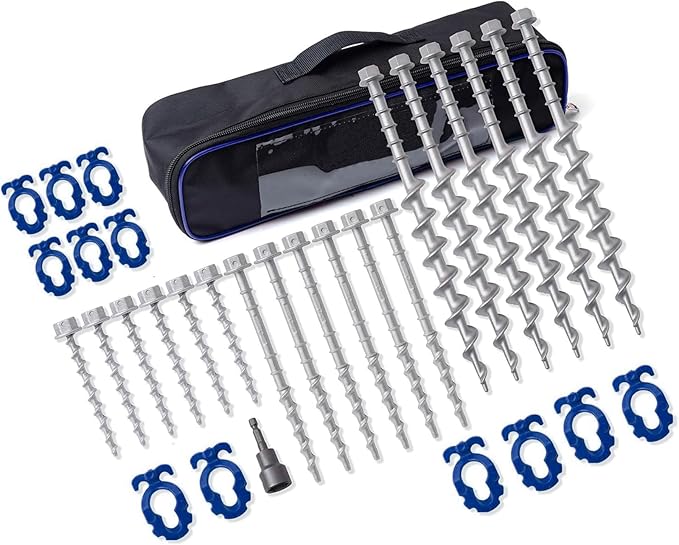 Homeon Wheels 18 Pcs Ground Anchors Aluminum Non-Rust Screw Cast Tent Stakes Heavy Duty Metal Anchors for Securing Animals, Tents, Canopies, Sheds, Car Ports, Swing Sets Outdoors Beach
