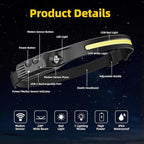 Rechargeable Headlamp with Red Light 4PCS, Motion Sensor 230° Head Lamp, Hard Hat Light for Adults, Headlight for Forehead, LED Headband Flashlight for Work, Running, Camping Essentials Gear