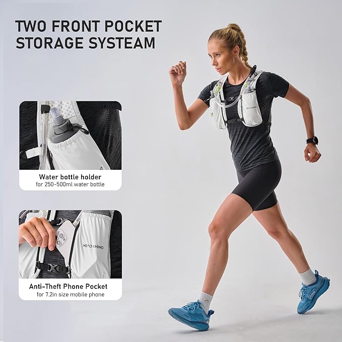 N NEVO RHINO Running Vest,Hydration Vest 5L with 1.5L Water Bladder,Lightweight Hydration Pack Water Backpack for Hiking Race