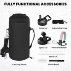 Insulated Water Bottle 87 oz, Triple Wall Vacuum Stainless Steel (Cold for 48 Hrs), Leak Proof & Non-BPA, Modern Water Flask Jug with Paracord Handle & Straw Spout Lids, Hydrangea