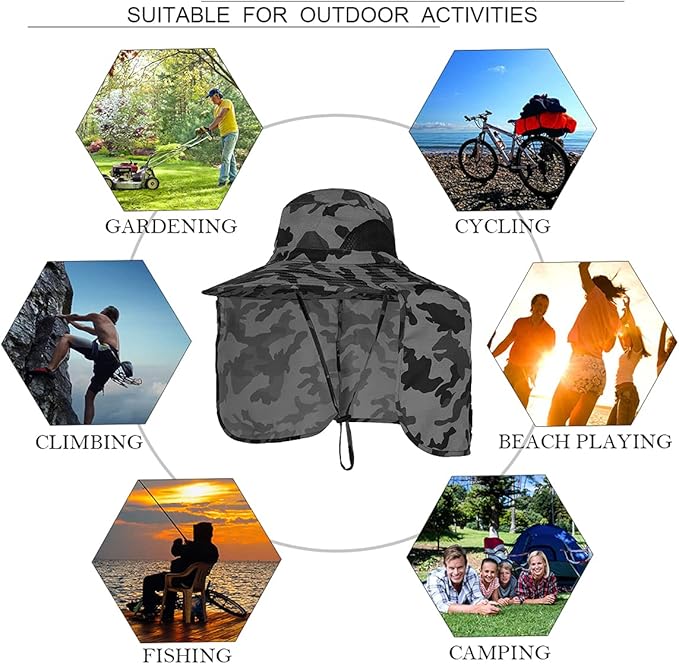 Sun Blocker Hats Outdoor Sun Protection Fishing Cap with Neck Flap Large Brim Outdoor Hat