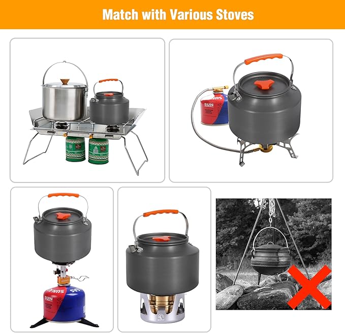 REDCAMP 2L Outdoor Camping Kettle, Aluminum Water Pot with Carrying Bag, Compact Lightweight Camp Tea Kettle Coffee Pot for Hiking Picnic Camping