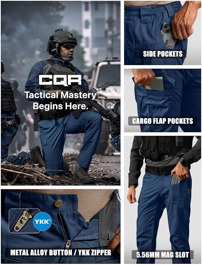 CQR Men's Flex Ripstop Tactical Pants, Water Resistant Stretch Cargo Pants, Lightweight EDC Hiking Work Pants