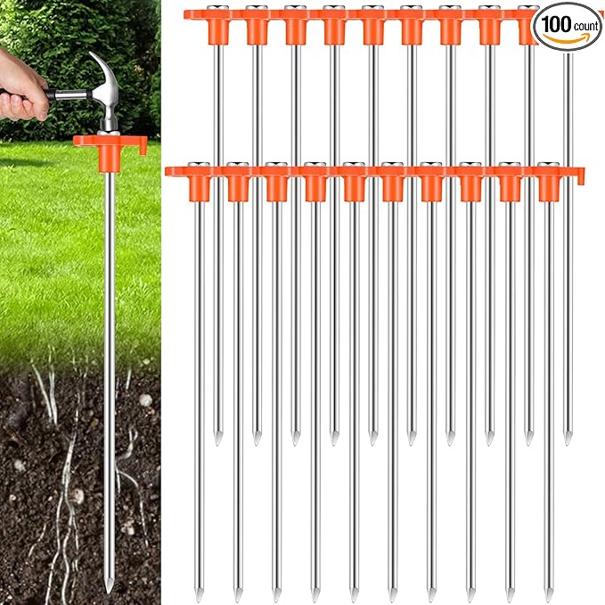 Shimeyao 10" Tent Stakes Camping Heavy Duty Stakes Bulk Metal Ground Pegs Camping Spikes Galvanized for Outdoor Pitching Canopy