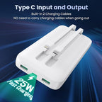 Portable Charger 40,800mAh Power Bank, 25W PD QC 4.0 Fast Charging Portable Phone Charger with Built-in Cables,LCD Display USB C Battery Pack Compatible with iPhone 16/15/14,Android Samsung (White)