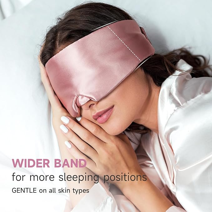 Umisleep Soft Sleep Mask, Blackout Eye Mask for Side Sleepers, Women Men Sleeping Mask, Anti-Wrinkle & Softer Than Real Mulberry Silk Eye Cover, Satin Blindfold with Adjustable Band, Pink