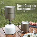 Odoland Titanium Camping Cookware 420ML & 750ML Titanium Pot with Lid and Spork Lightweight Camping Pot for Backpacking Hiking Traveling and Picnic