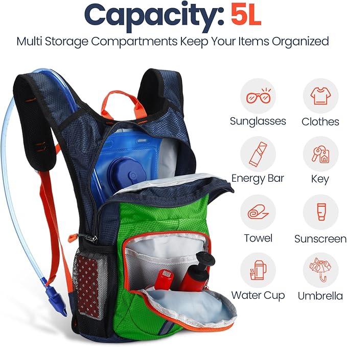 Kids Hydration Backpack with 1.5L Water Bladder Hiking Backpack Lightweight for Boys or Girls Children Biking Climbing Running Cycling