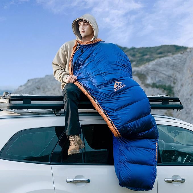 Down Backpacking Sleeping Bag for Cold Weather 45°F to -11°F, XXL Large Ultralight Sleeping Bag Ideal for Adults Camping, Hiking and Backpacking.